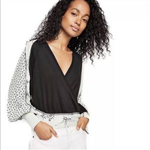 NWT FREE PEOPLE Auxton Thermal Tie Waist Top Black and Mint